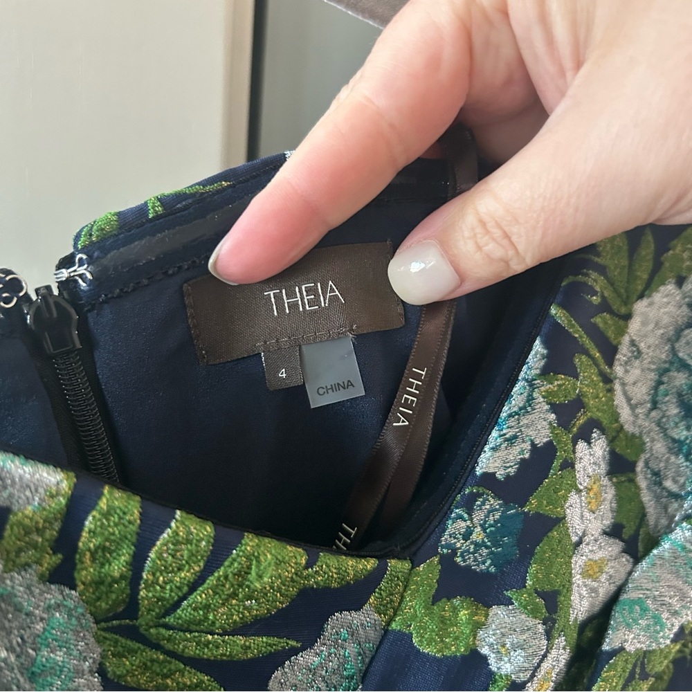 NWT Theia Tatum Floral Peplum A Line Midi Dress - Picture 5 of 6